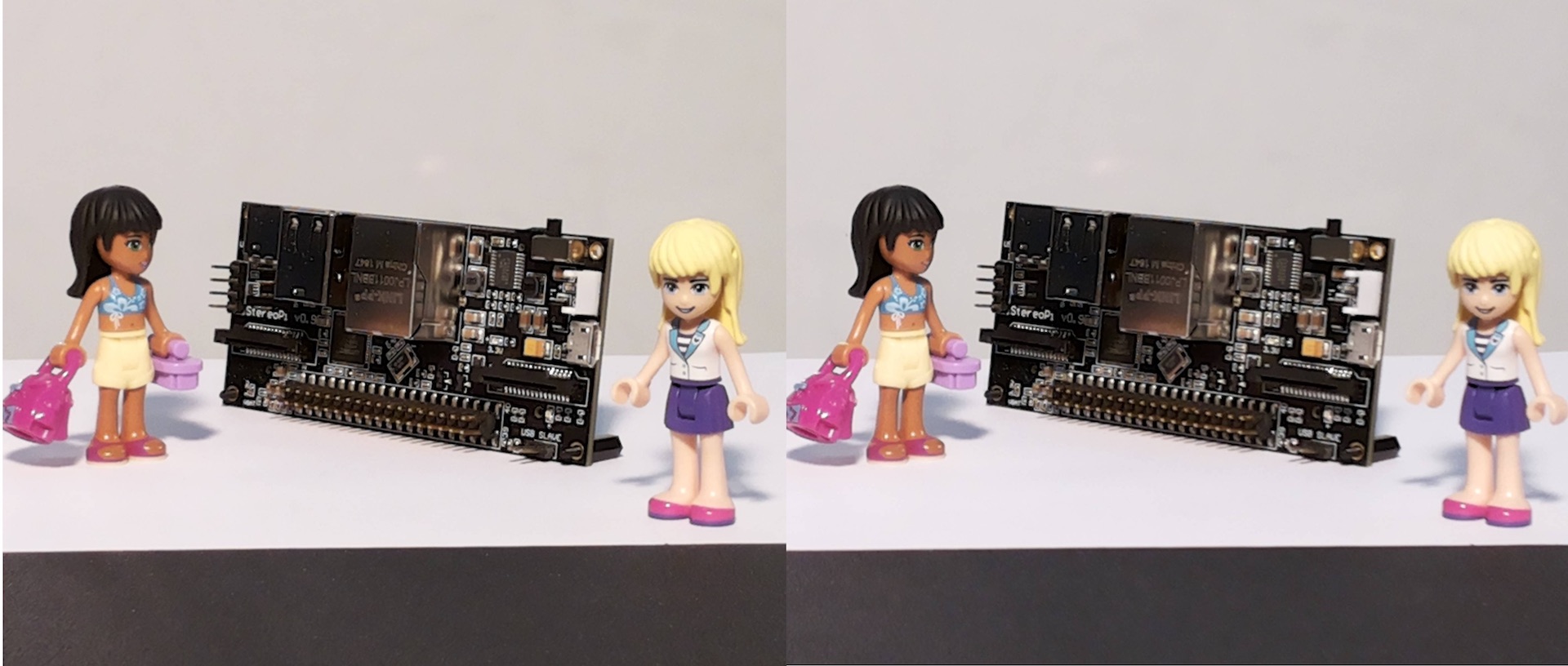 the stereopi and lego girls, r-l stereoscopic image